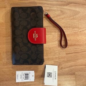 Coach Signature Wristlet Wallet - Brown and Red